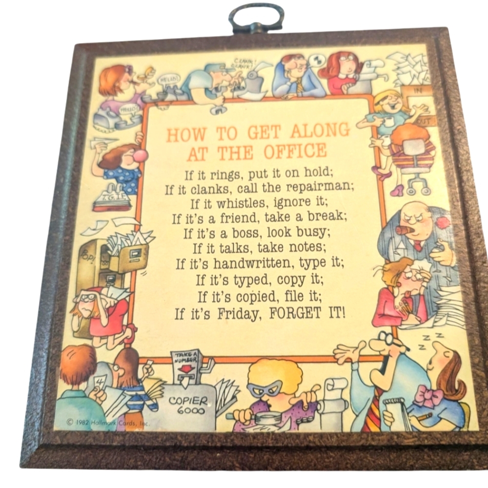 Vintage Hallmark "How To Get Along At The Office"‎  Wall Plaque 1982 6 3/8" x 6"